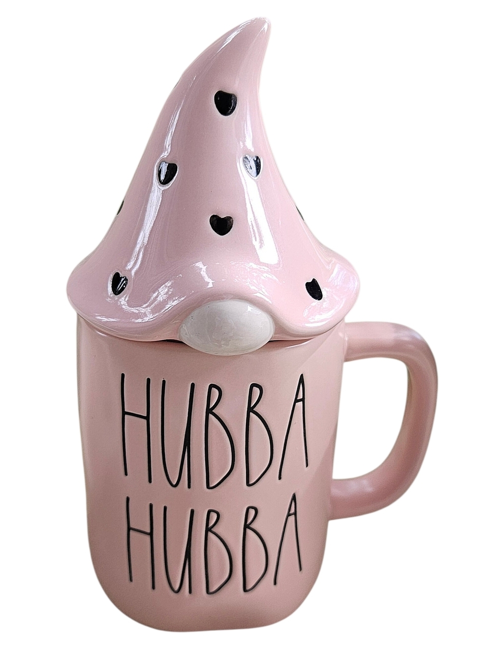 Rae Dunn Pink Hubba Hubba Artisan Mug With Hearts Gnome Lid